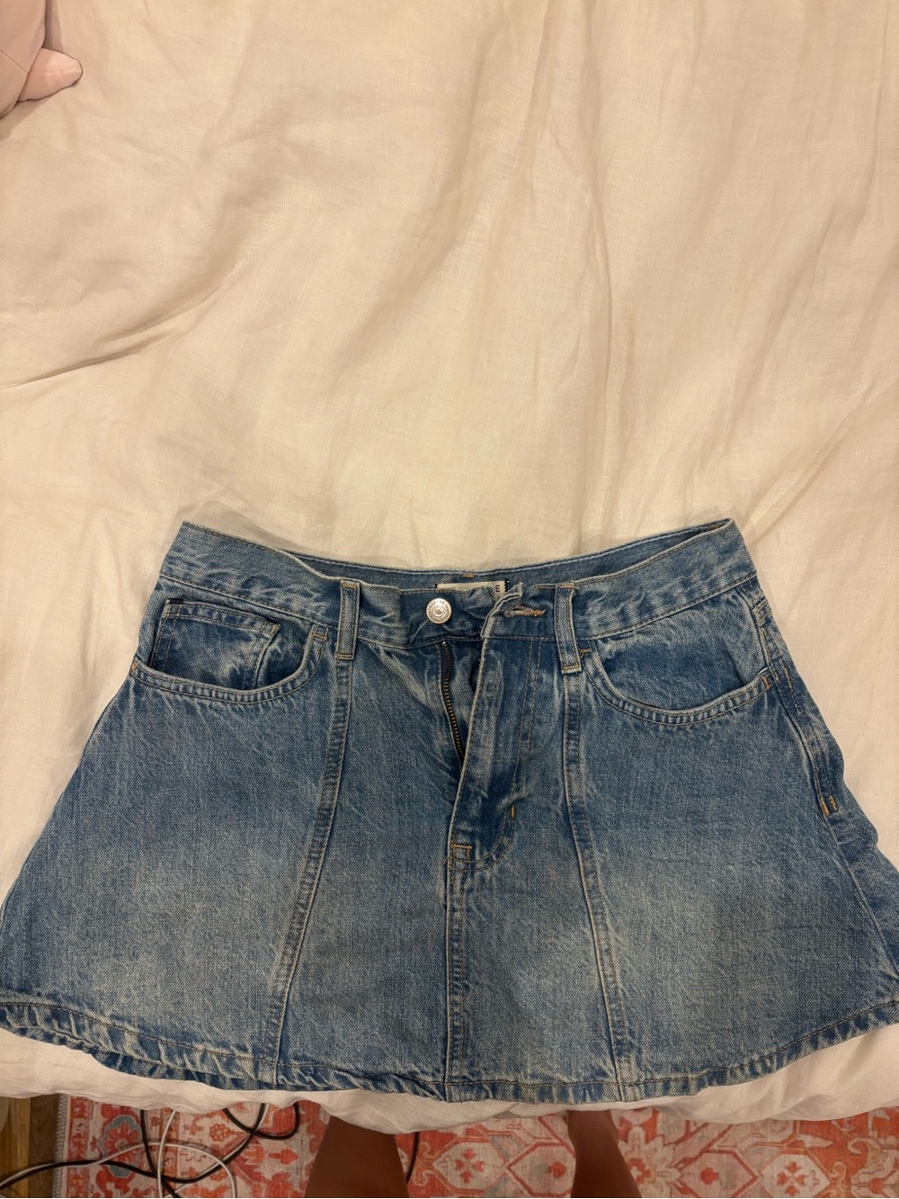 We The Free Light Blue Denim Mini Skirt